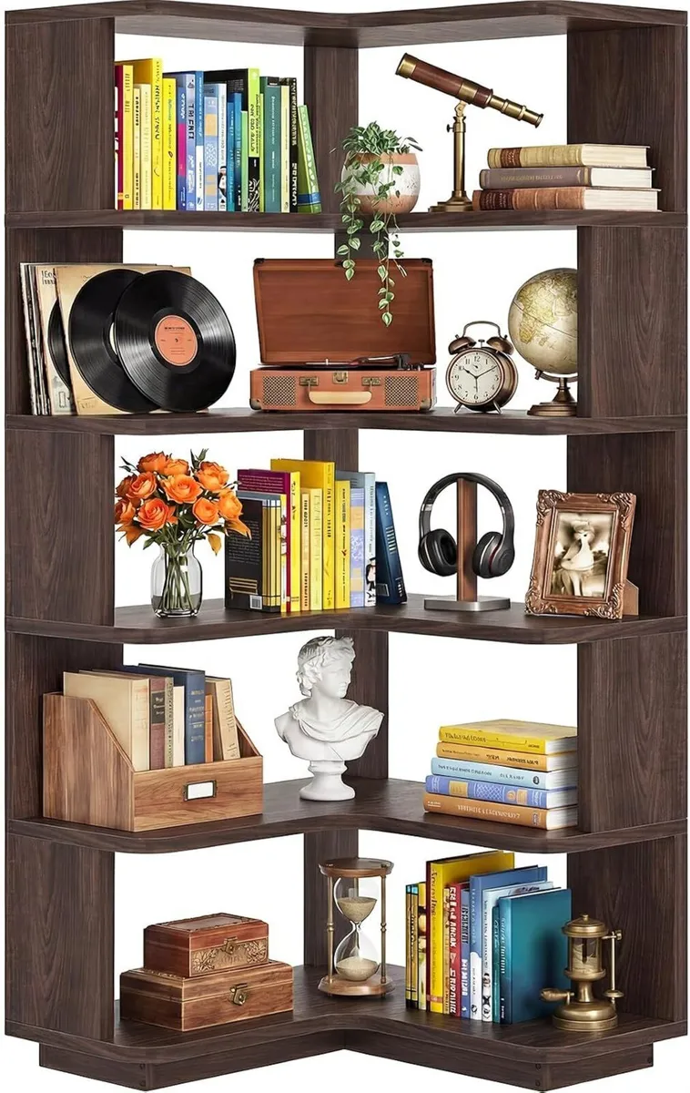 5-Tier Corner Bookshelf L-Shaped Bookcase - Image 1