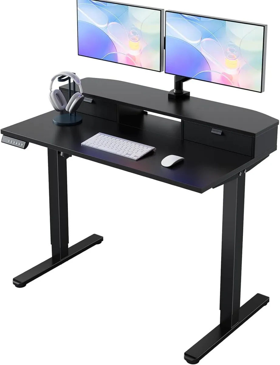 Standing Desk with Fabric Drawers Natural - Image 1