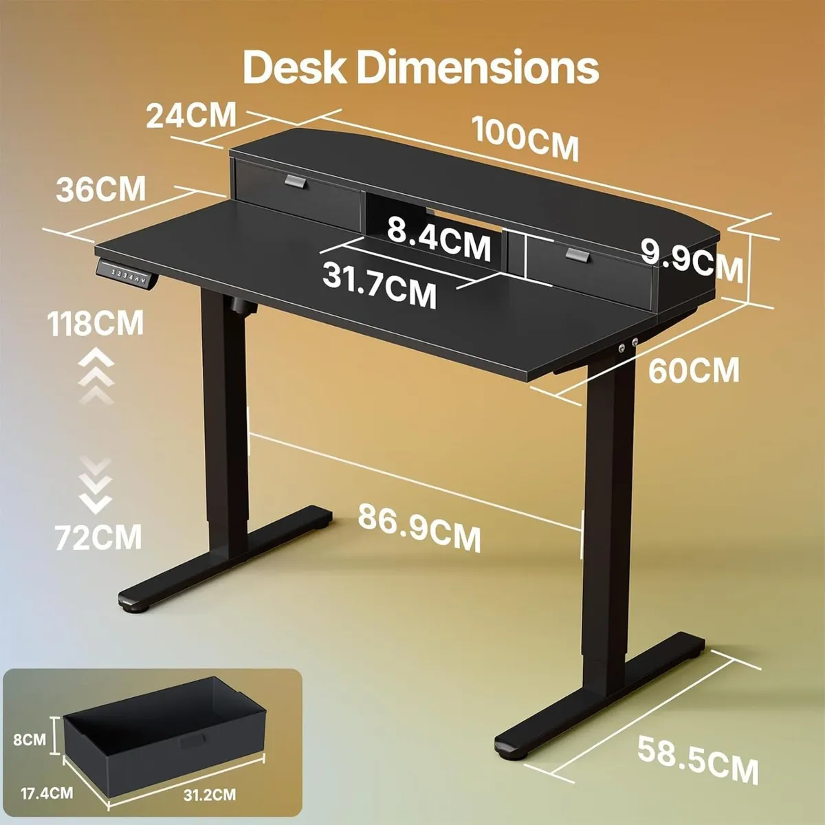 Standing Desk with Fabric Drawers Natural - Image 2