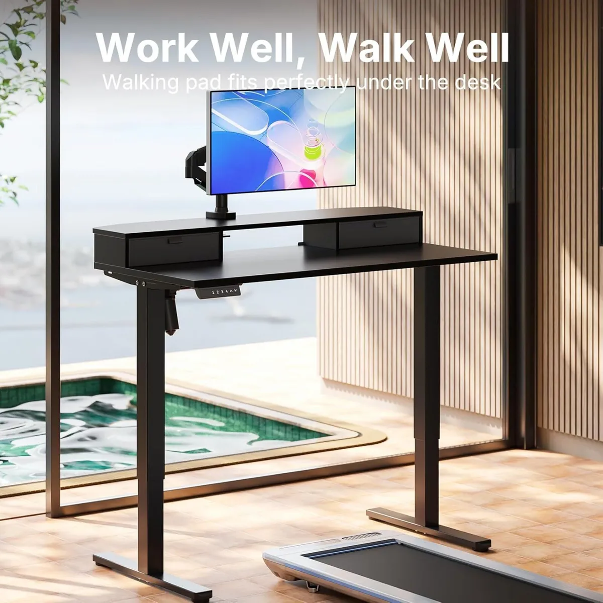 Standing Desk with Fabric Drawers Natural - Image 3