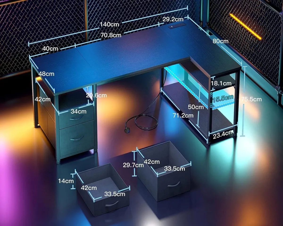 Corner Computer Desk with Drawers and Shelves - Image 3