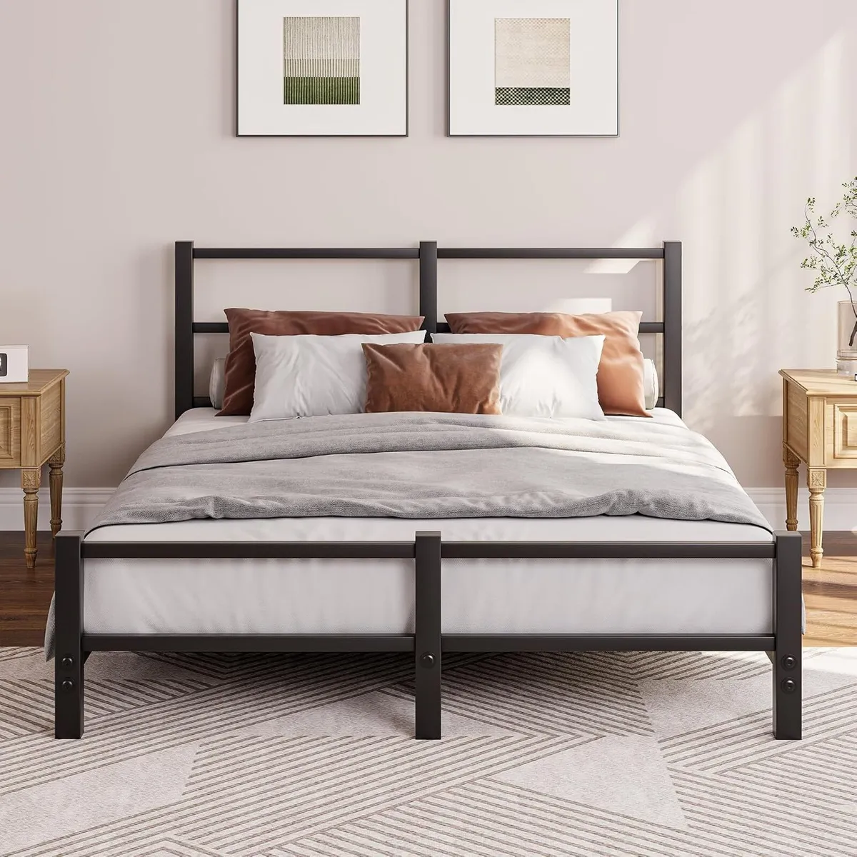 Low Profile Bed Frame with Metal Headboard - Image 1