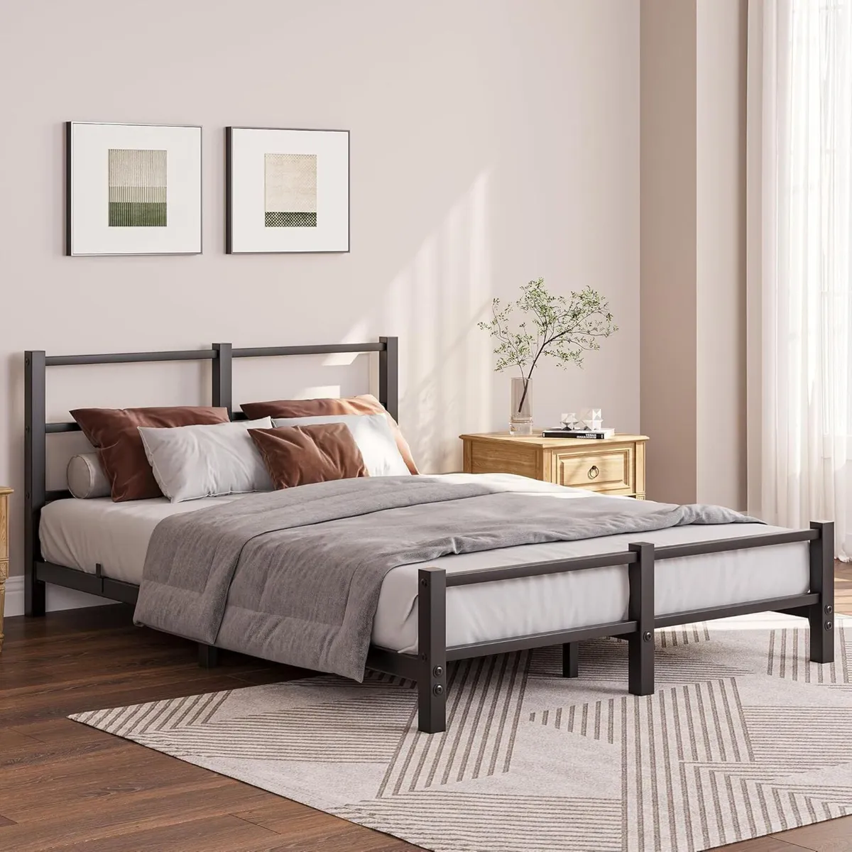 Low Profile Bed Frame with Metal Headboard - Image 3