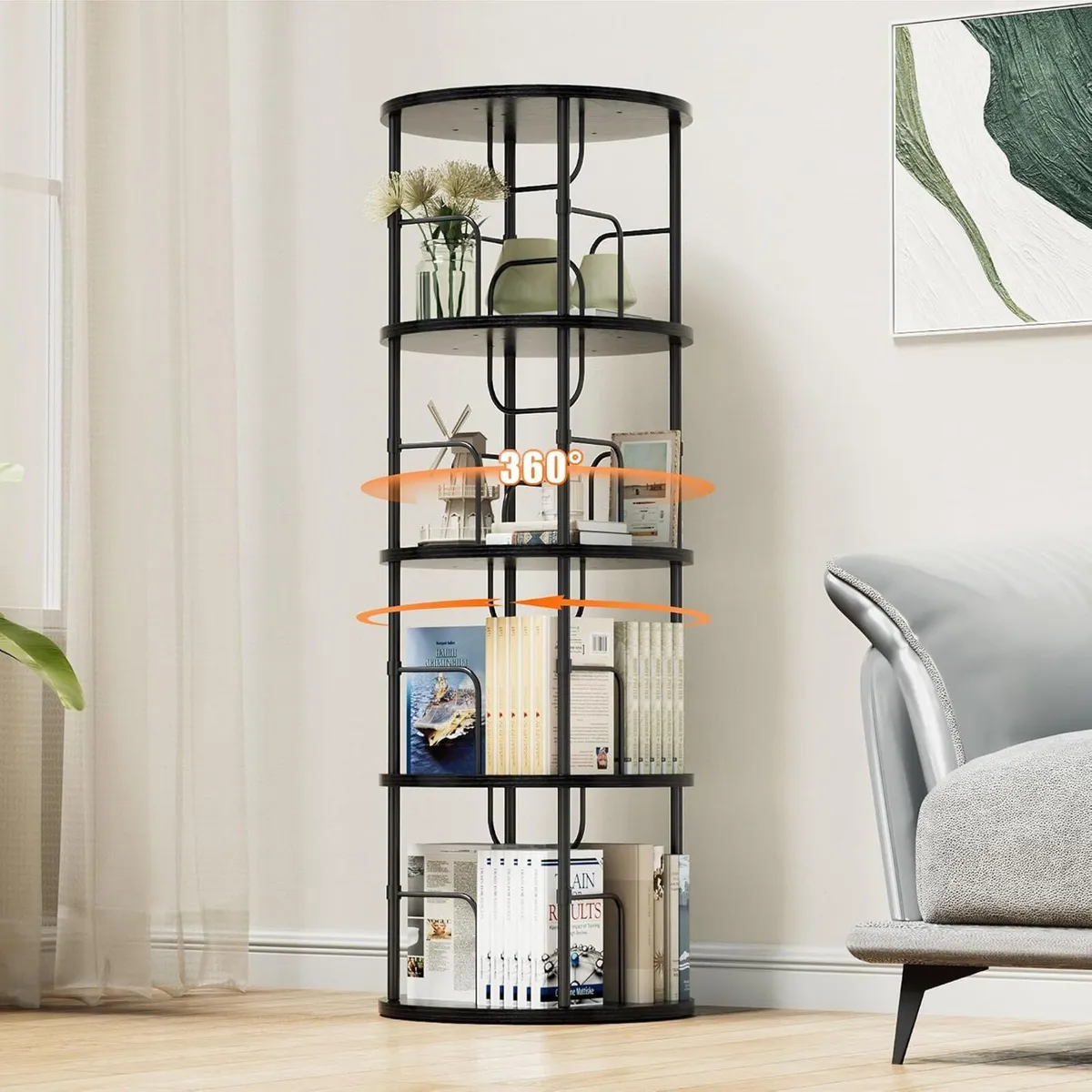 6 Tier Rotating Bookshelf Corner Tower Round - Image 1