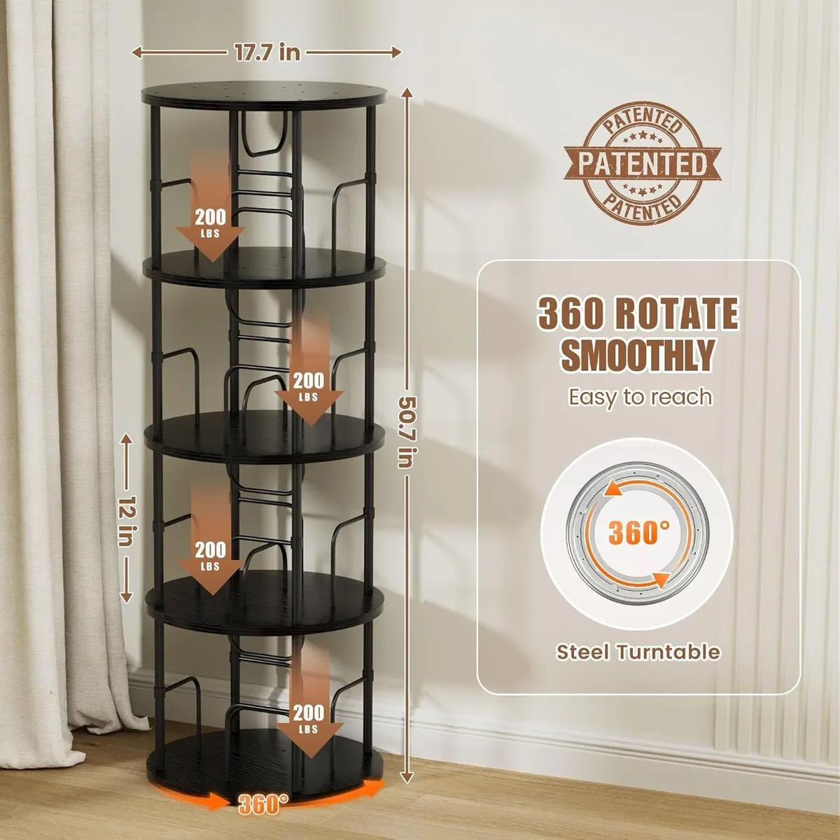 6 Tier Rotating Bookshelf Corner Tower Round - Image 2
