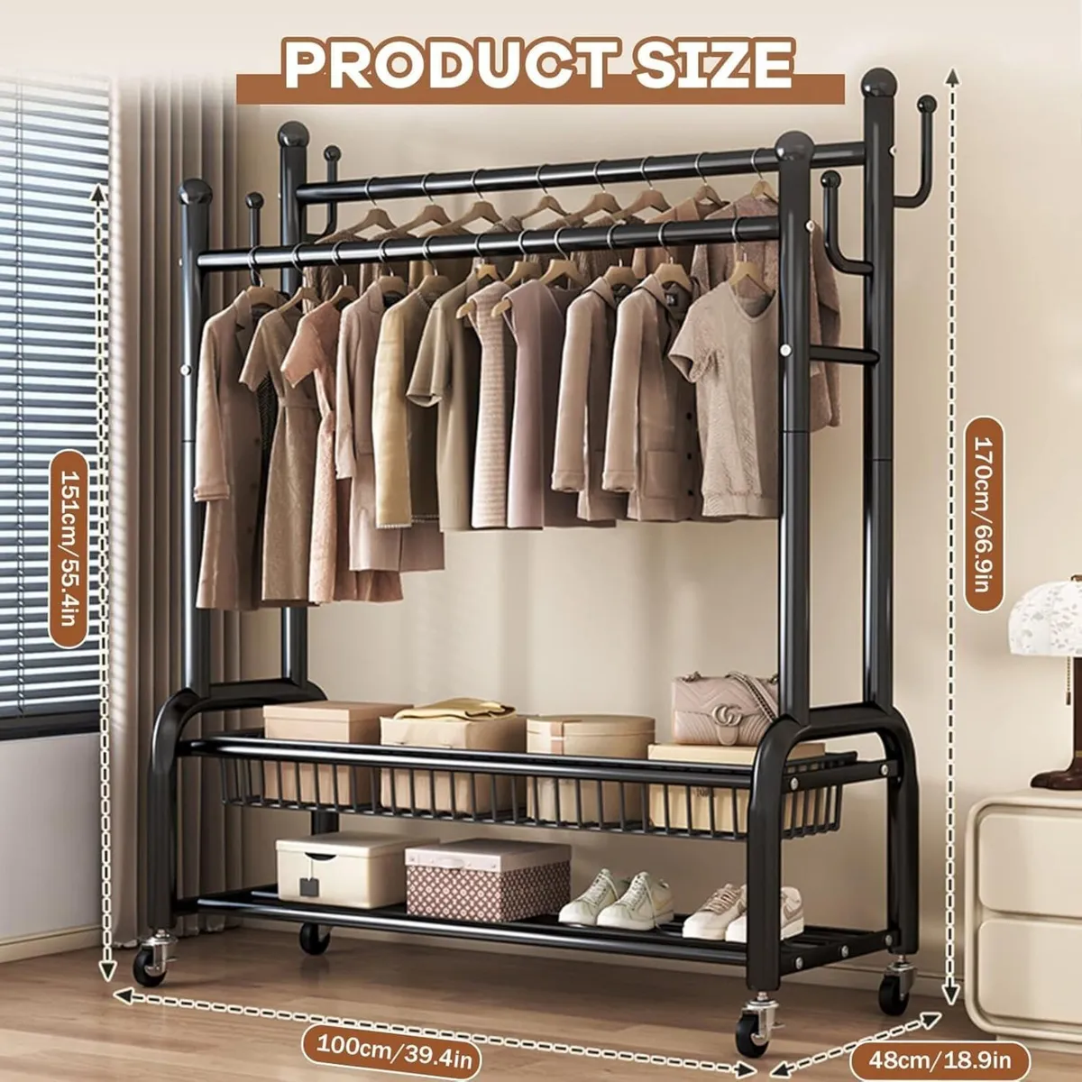 Clothes Rail for Bedroom Double Wardrobe with 4 - Image 2