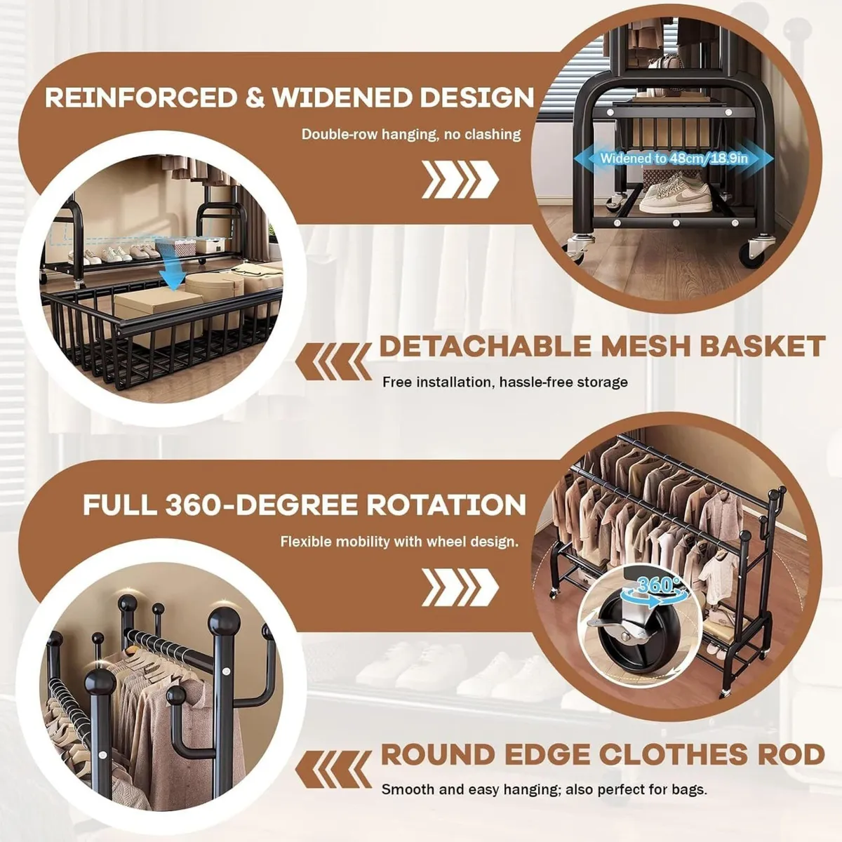 Clothes Rail for Bedroom Double Wardrobe with 4 - Image 3
