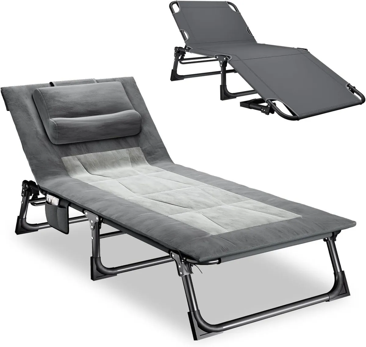 Foldable Sun Lounger with Padded Mattress - Image 1