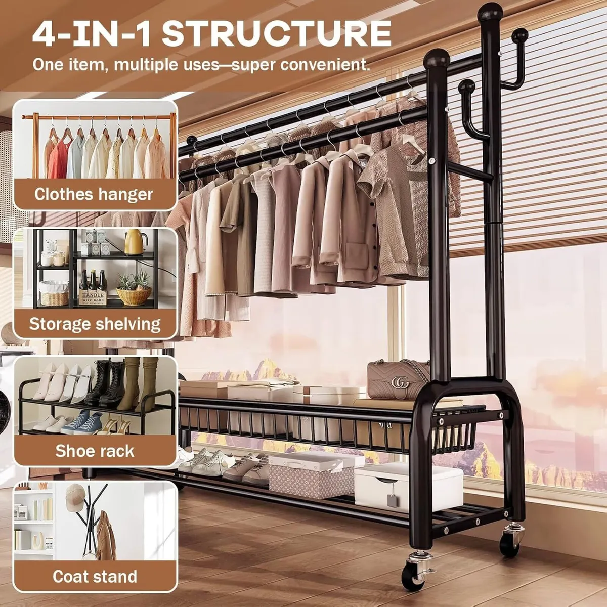 Clothes Rail for Bedroom Double Wardrobe with 4 - Image 4