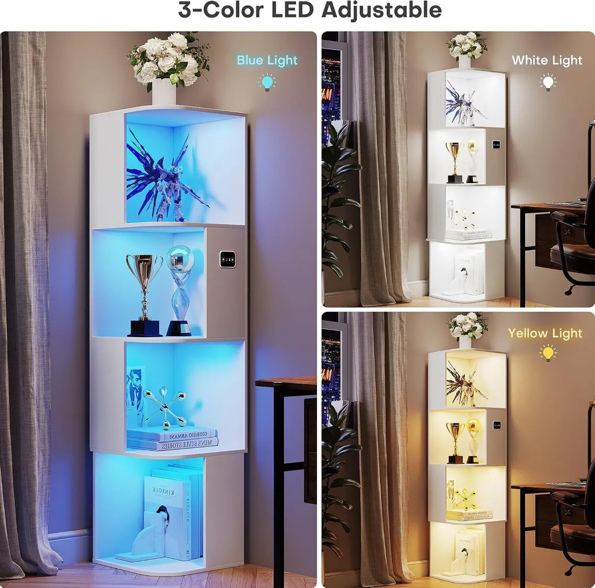 4-Tiers Corner Bookcase with 3 Colour Lights Human - Image 4