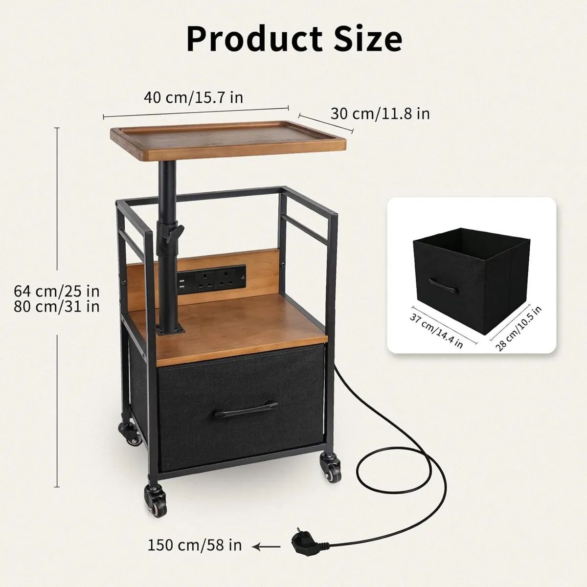 Solid Wood Bedside Table with Charging Station - Image 3