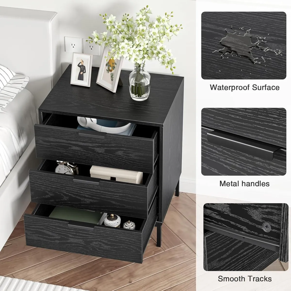 3 Drawer Bedside Table Bed Side for Bedroom - Image 3