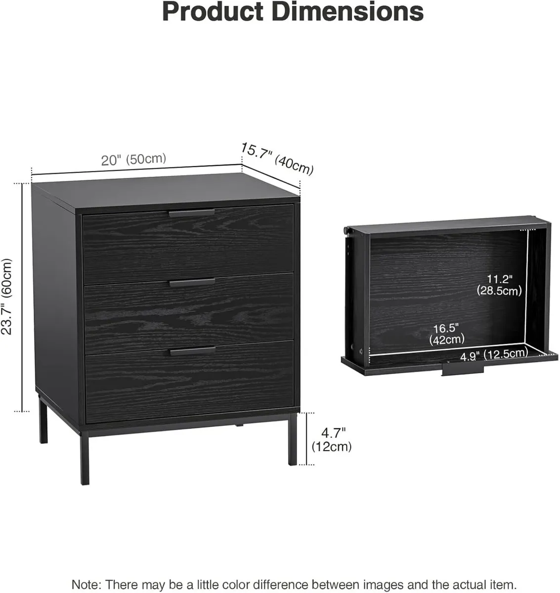 3 Drawer Bedside Table Bed Side for Bedroom - Image 2