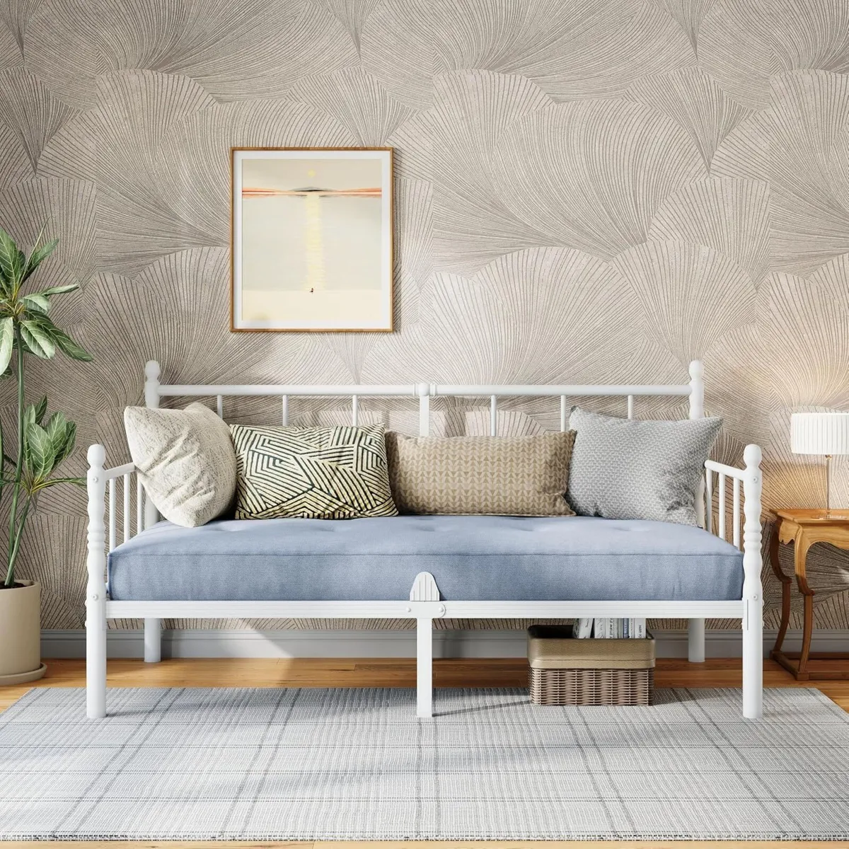Metal Day Bed Frame with Headboard and Slatted - Image 3