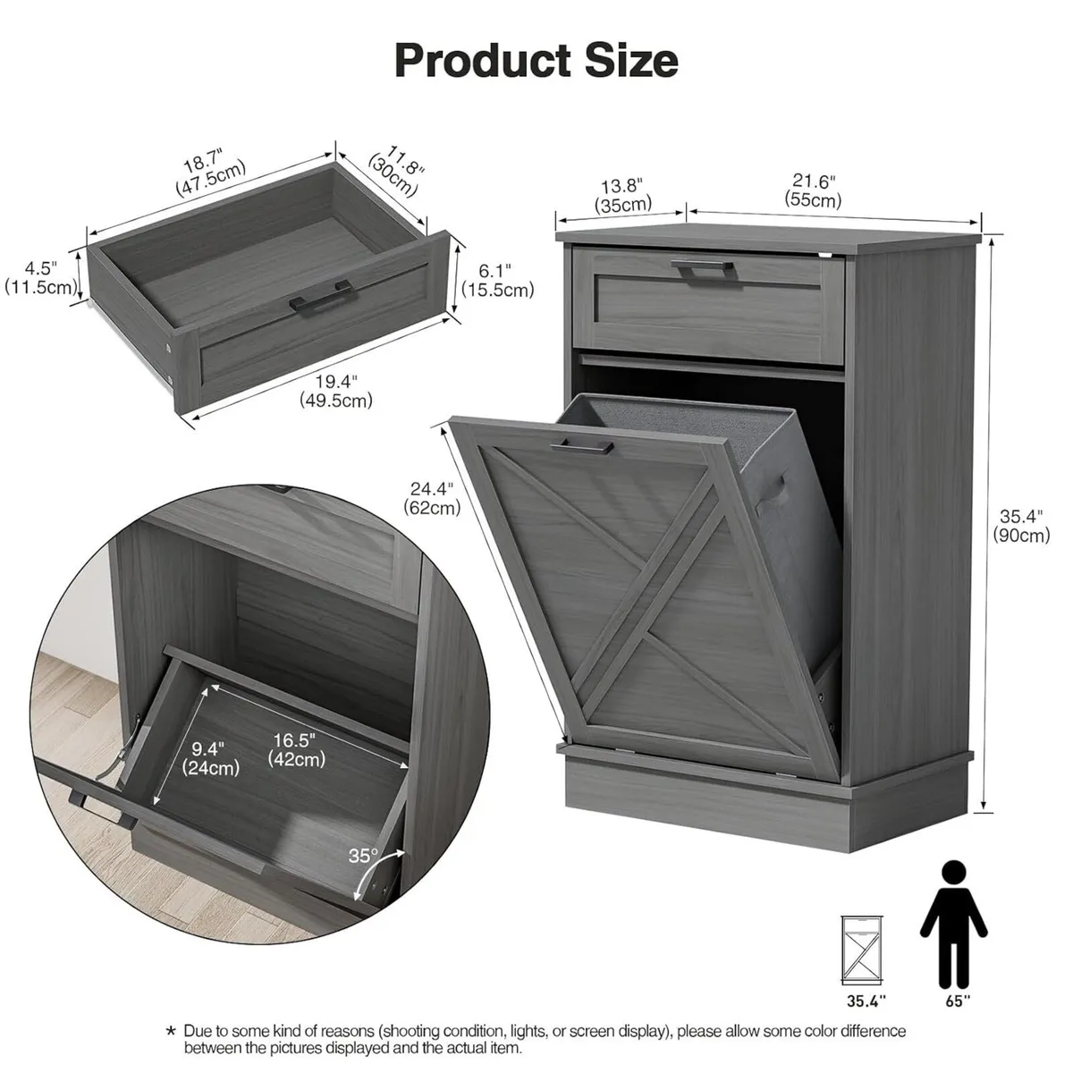 10 Gallons Tilt Out Trash Can Cabinet Wooden - Image 3