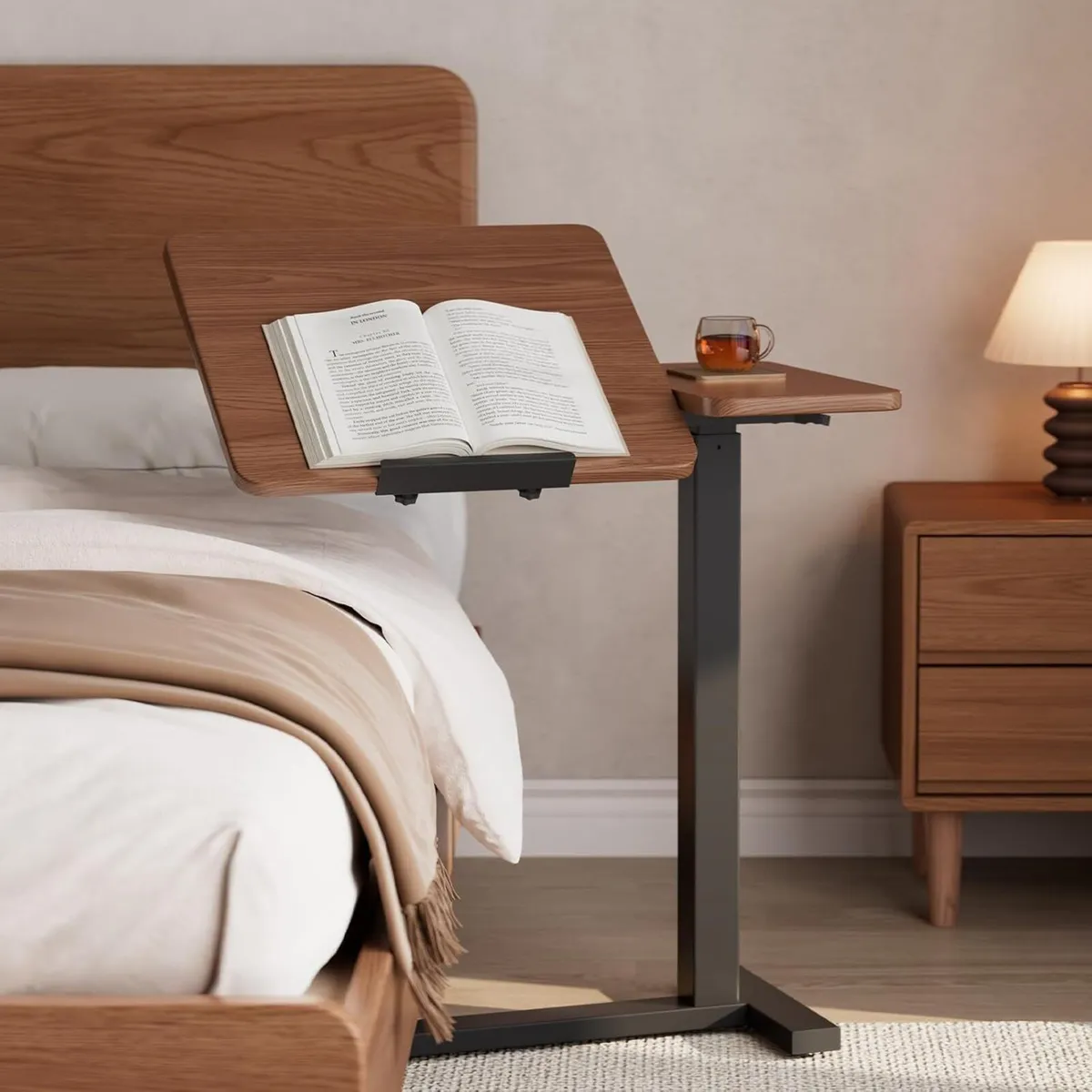 Bedside Table Wood Bed with Wheels Walnut - Image 1