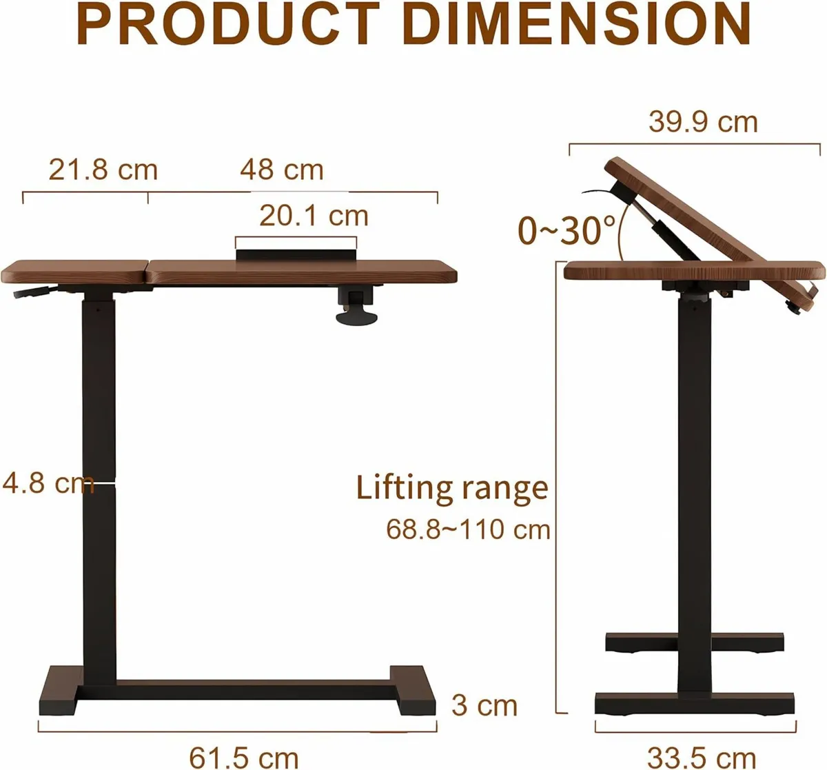 Bedside Table Wood Bed with Wheels Walnut - Image 2