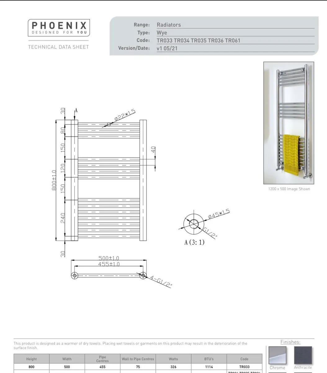 Heated Towel Radiator 500 x 800 - Chrome - New - Image 2