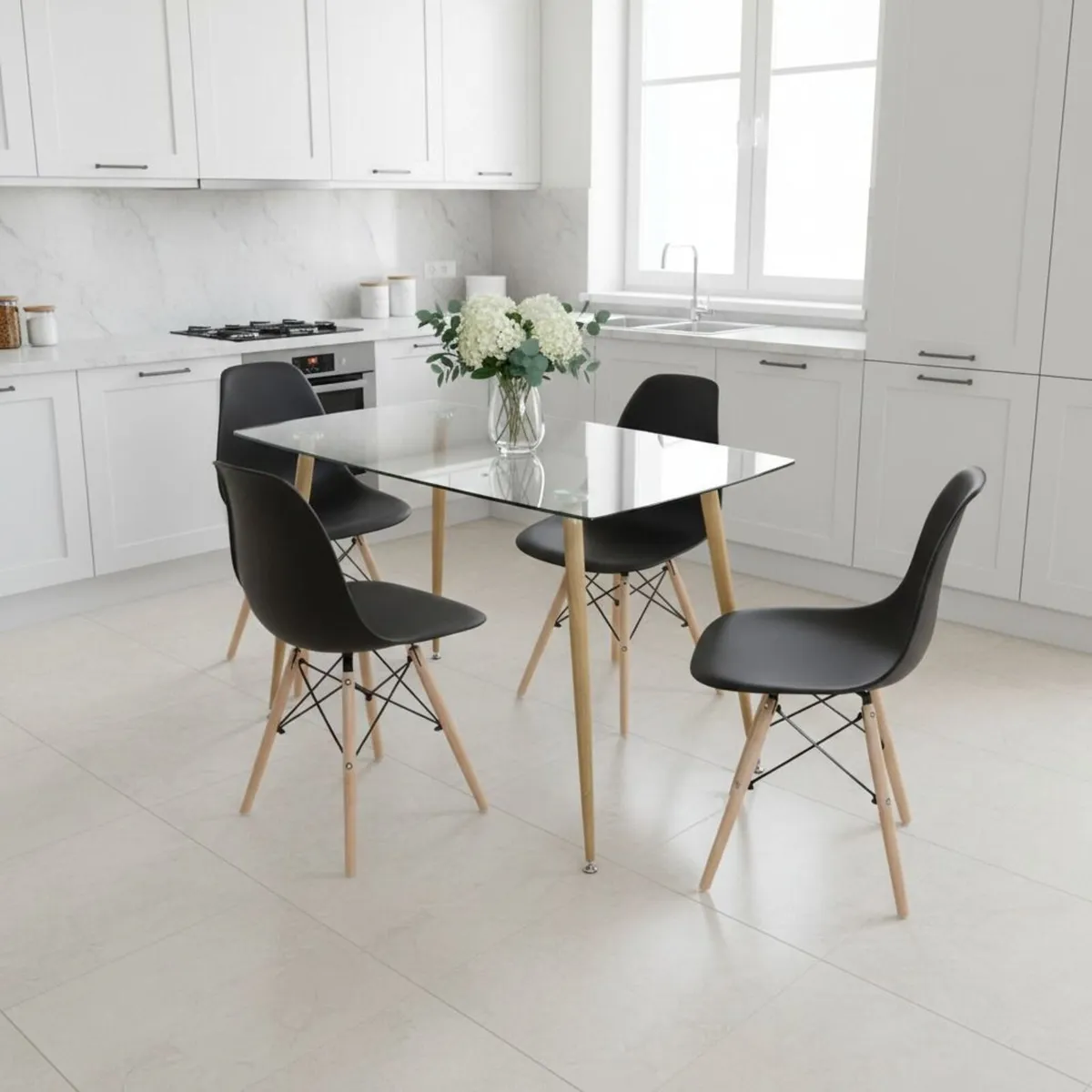 Nordic Dining Set 4 chairs Black . Free delivery - Image 1