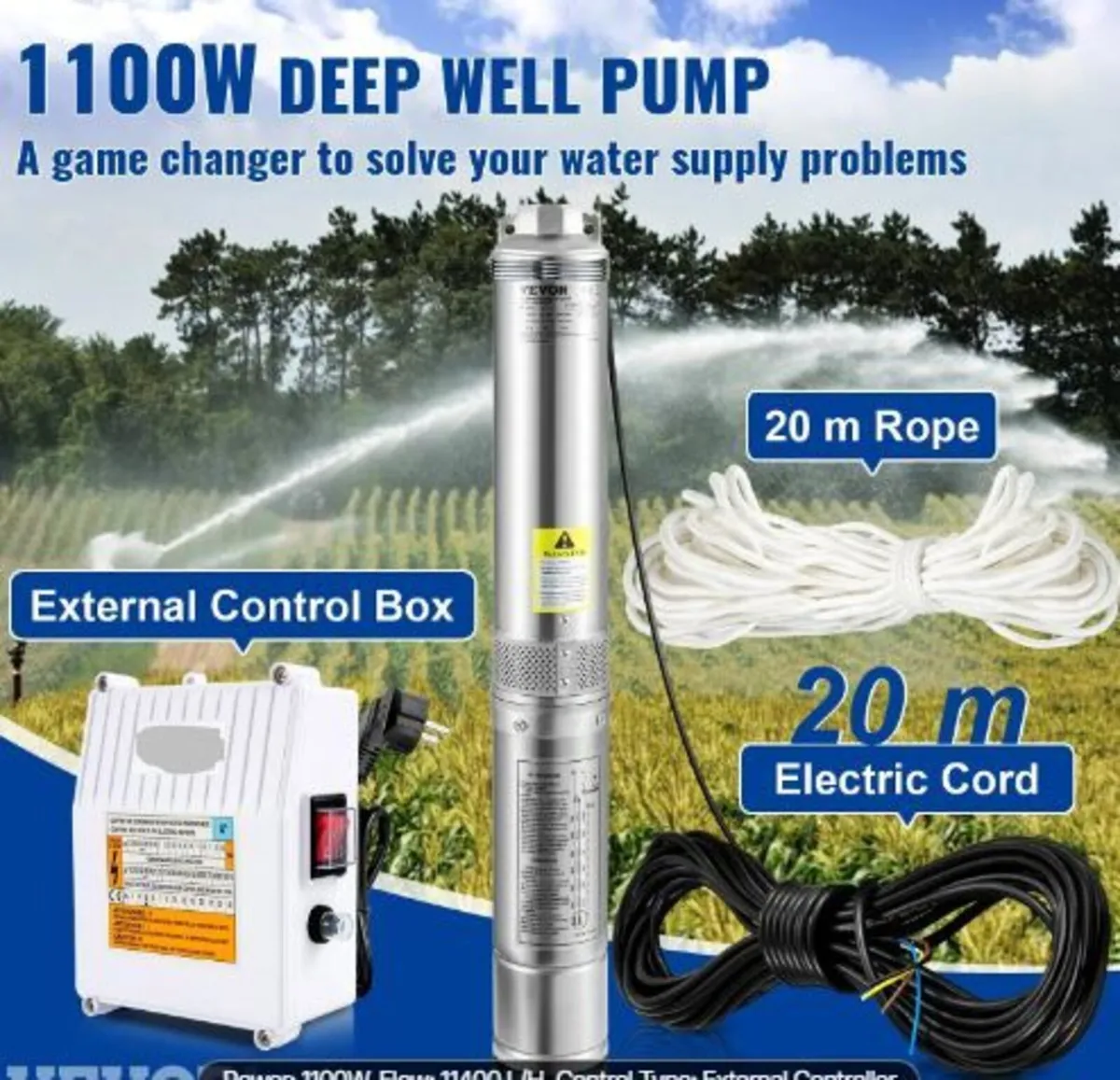 Deep Well Submersible Pump, 1100W - Image 1