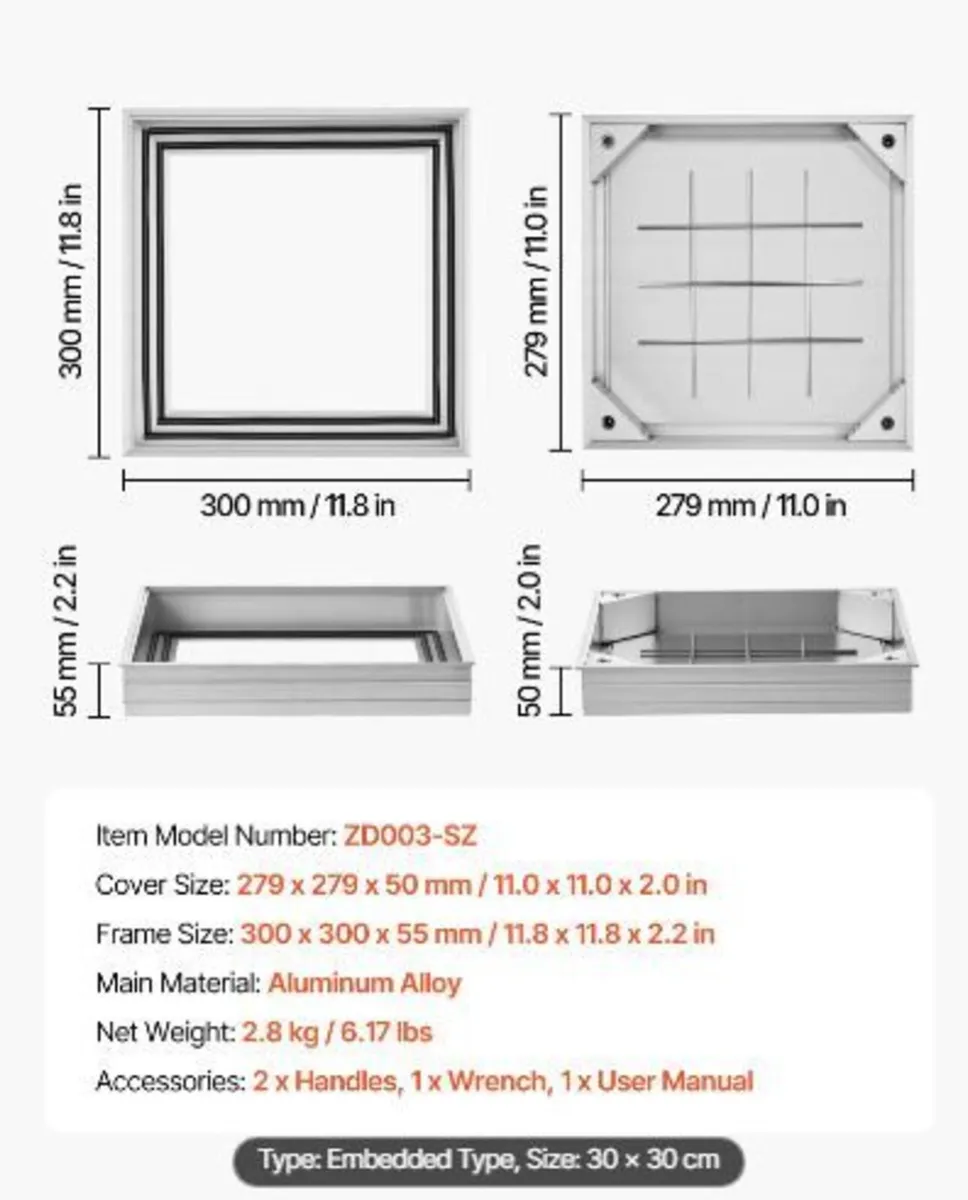Manhole Cover with Frame, 300 x 300mm - Image 3