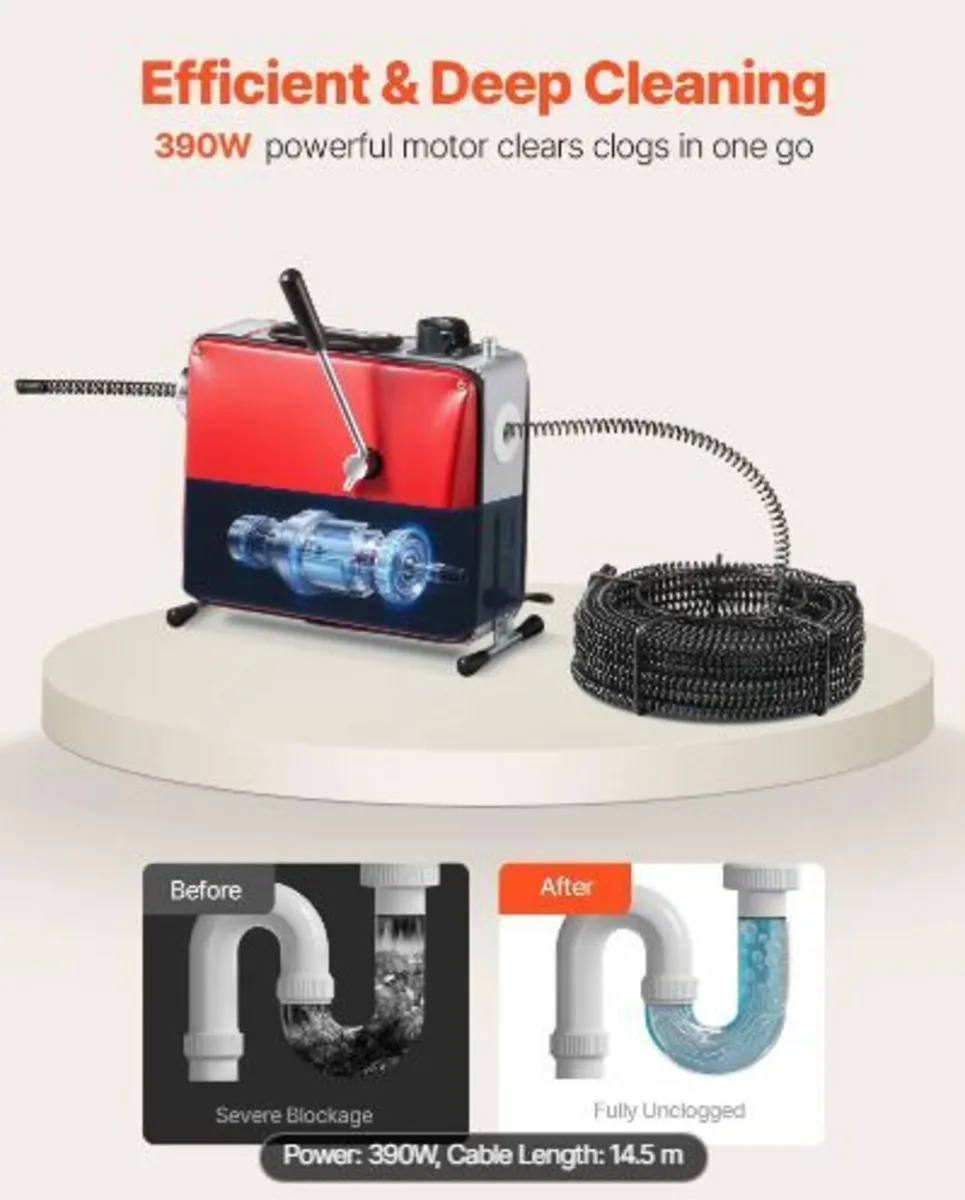 Drain Cleaner Machine, 390W 1400RPM - Image 2