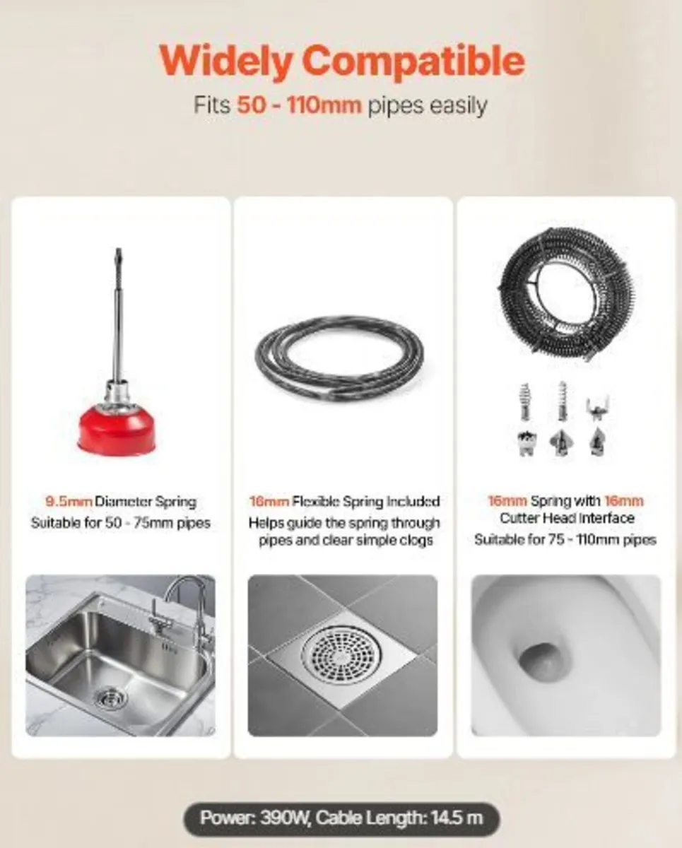 Drain Cleaner Machine, 390W 1400RPM - Image 4
