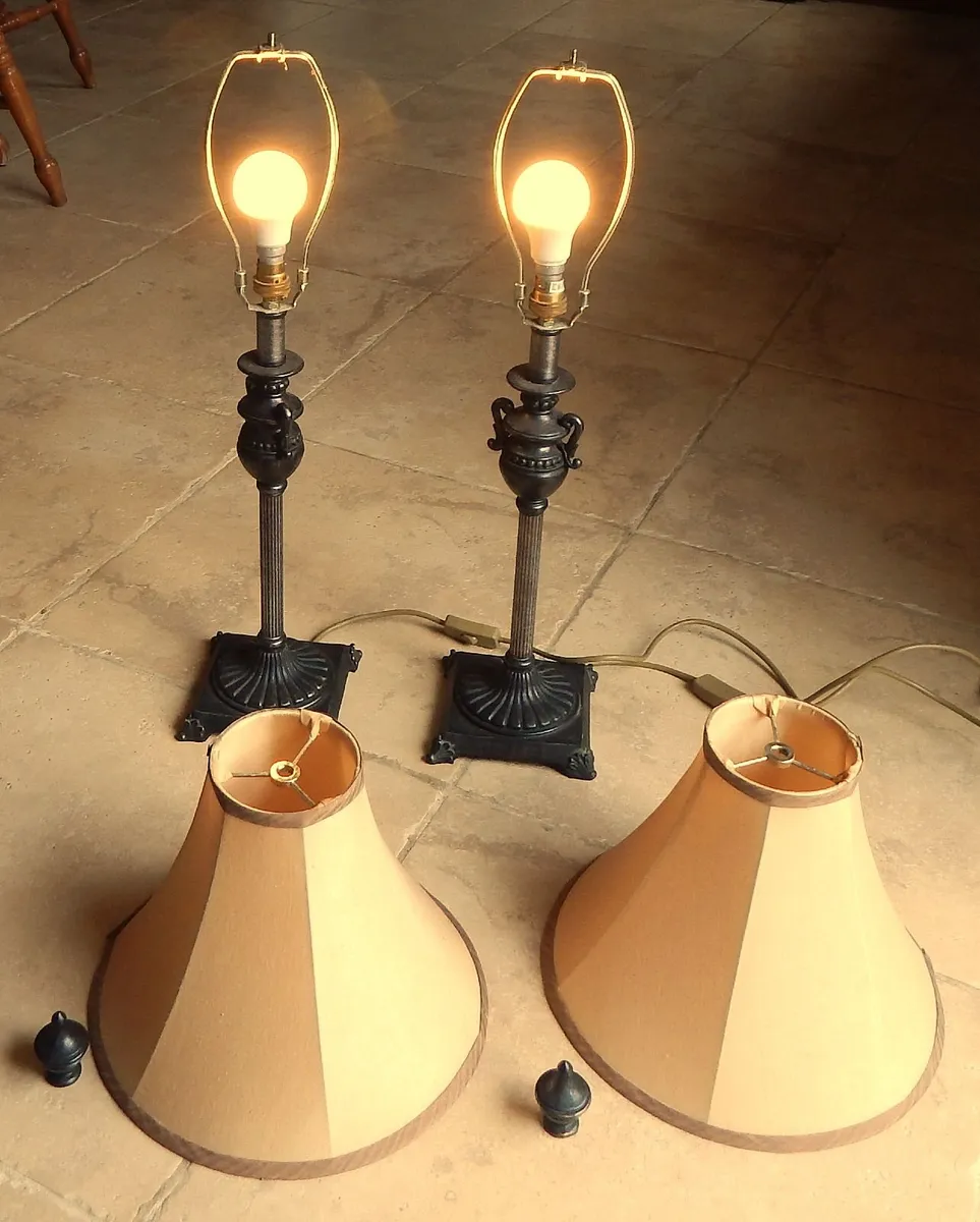 Pair of Large Metal Table Lamps with Shades - Image 2