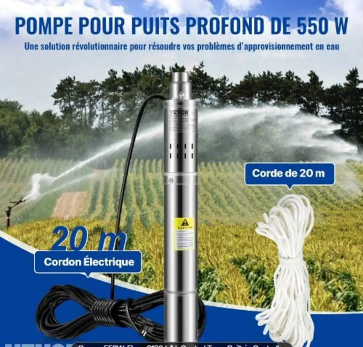 Deep Well Submersible Pump, 550W - Image 3