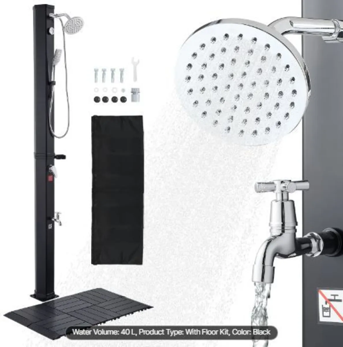 40L Solar Heated Shower, 205cm - Image 1