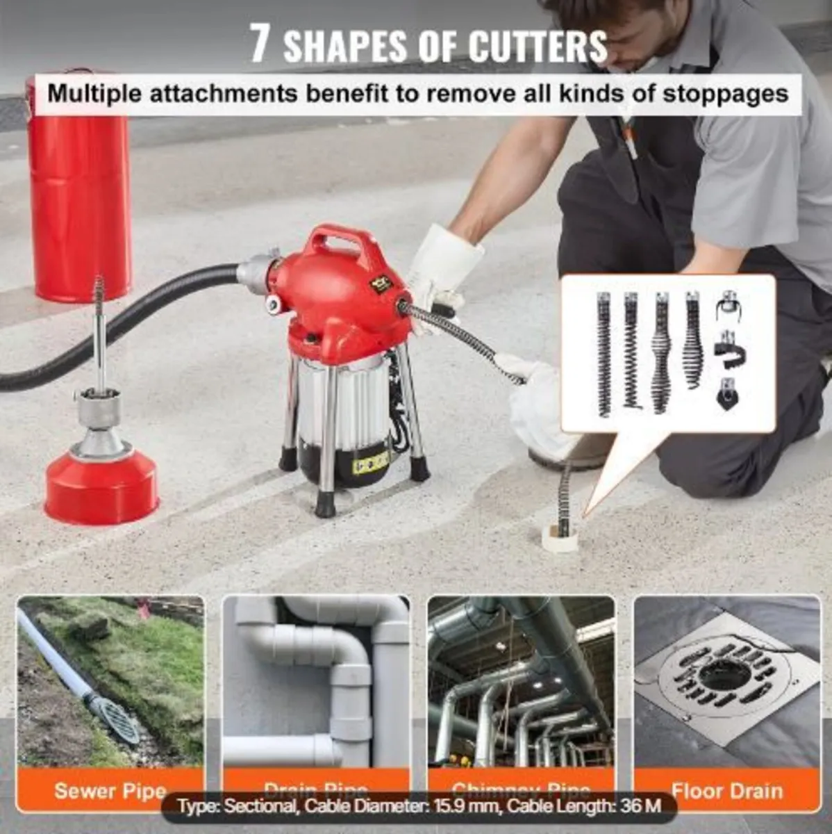 Drain Cleaner Machine 120FT x 5/8 Inch - Image 4