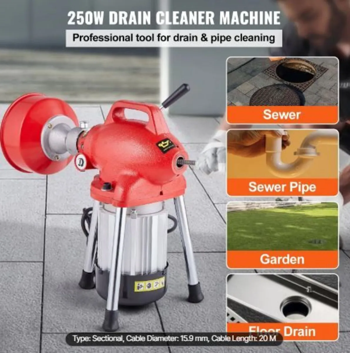 Drain Cleaner Machine 66FT x 5/8 Inch - Image 2