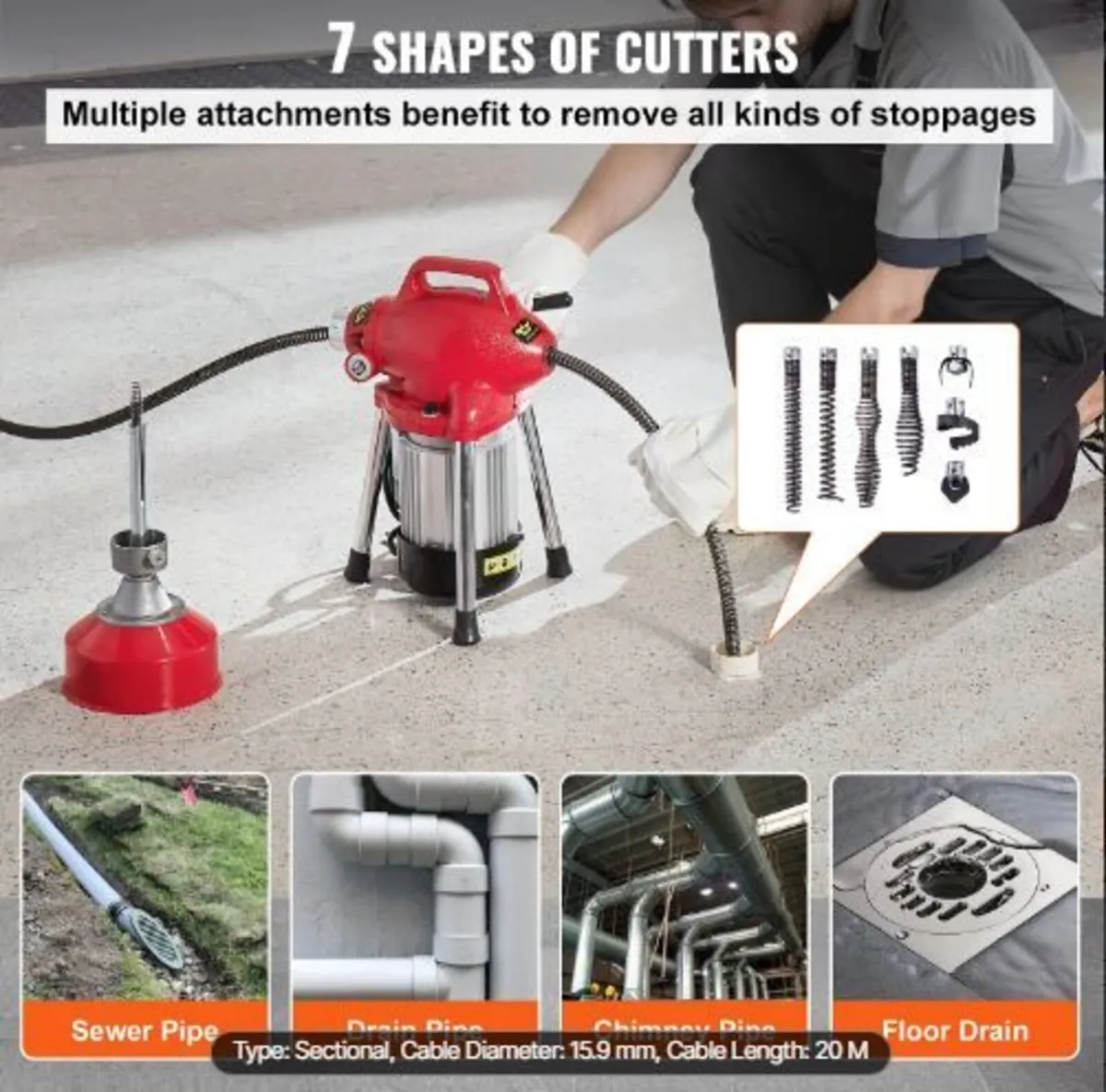 Drain Cleaner Machine 66FT x 5/8 Inch - Image 1