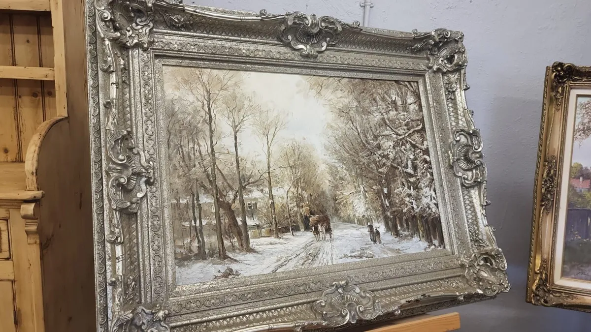 Large vintage painting of forestry landscape - Image 1