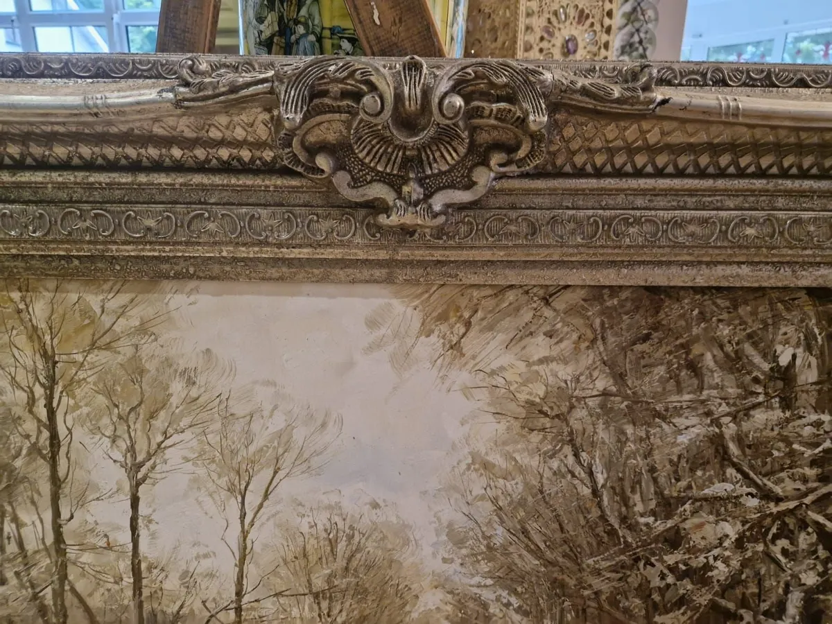 Large vintage painting of forestry landscape - Image 3