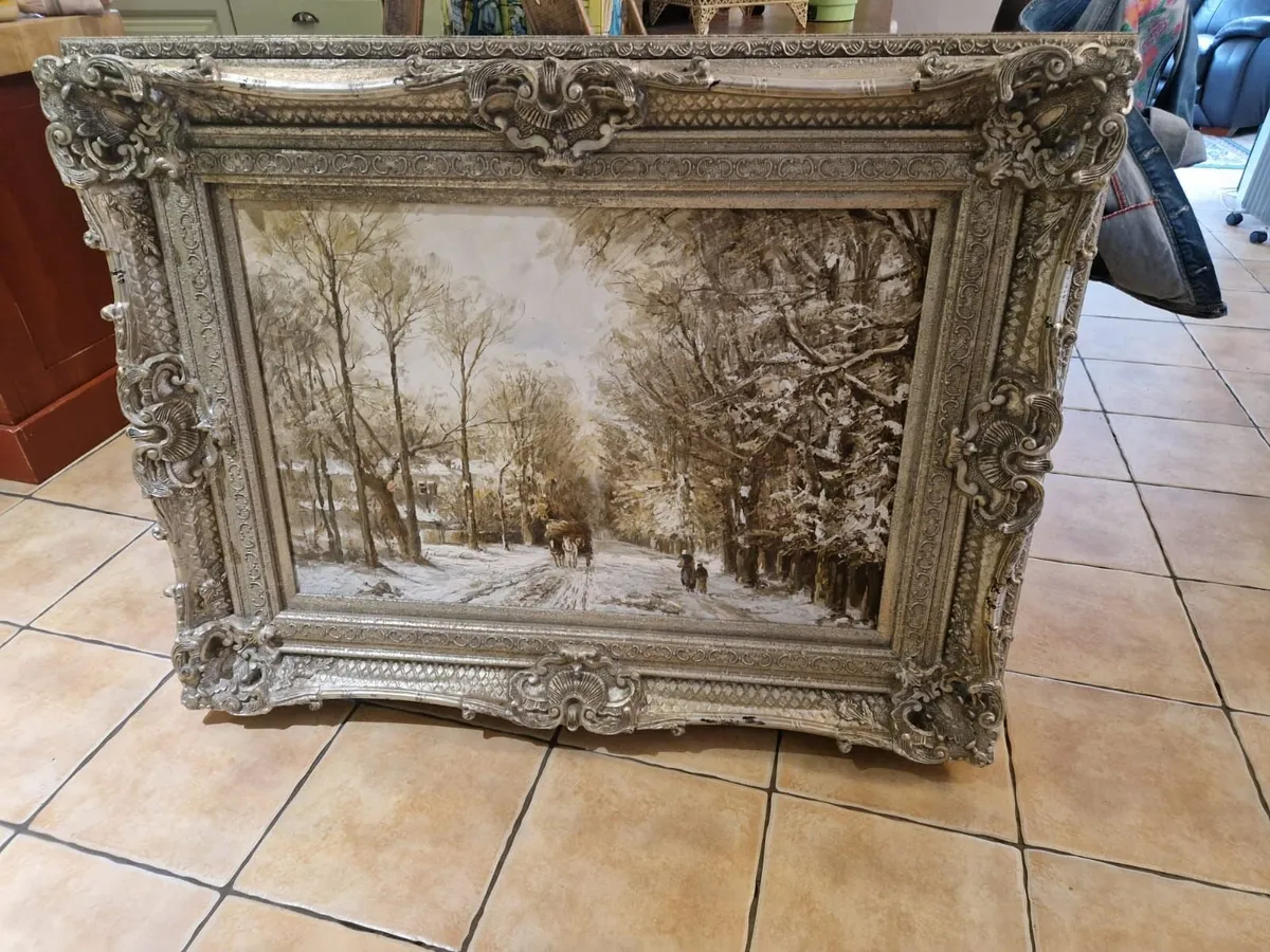 Large vintage painting of forestry landscape - Image 4