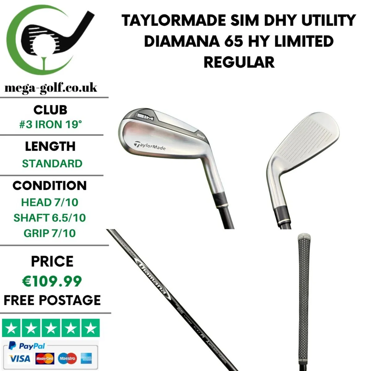 Taylormade Sim DHY Utility #3 Iron 19° / Regular - Image 1