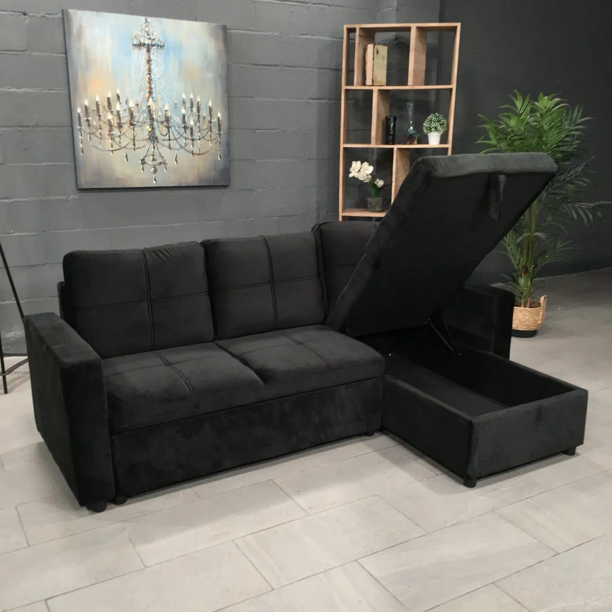 BLACK VELVET SOFA WITH STORAGE.€539 FREE DELIVERY - Image 2
