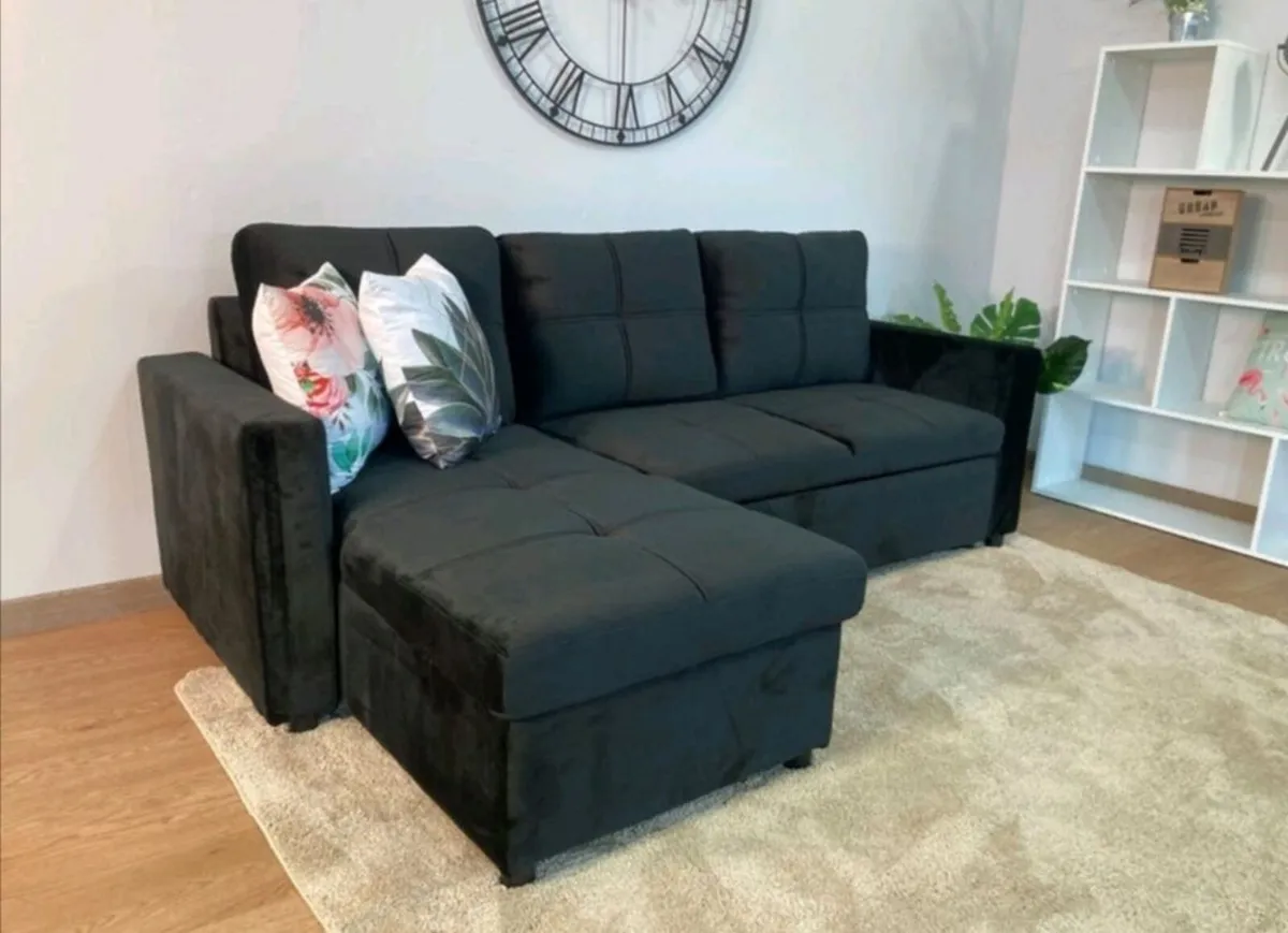 BLACK VELVET SOFA WITH STORAGE.€539 FREE DELIVERY - Image 2