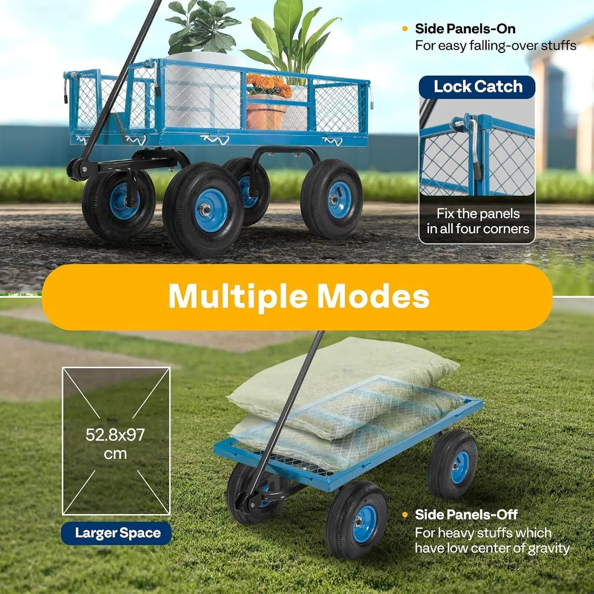Garden Trolley 400KG Capacity Rotatable Handle - Image 3