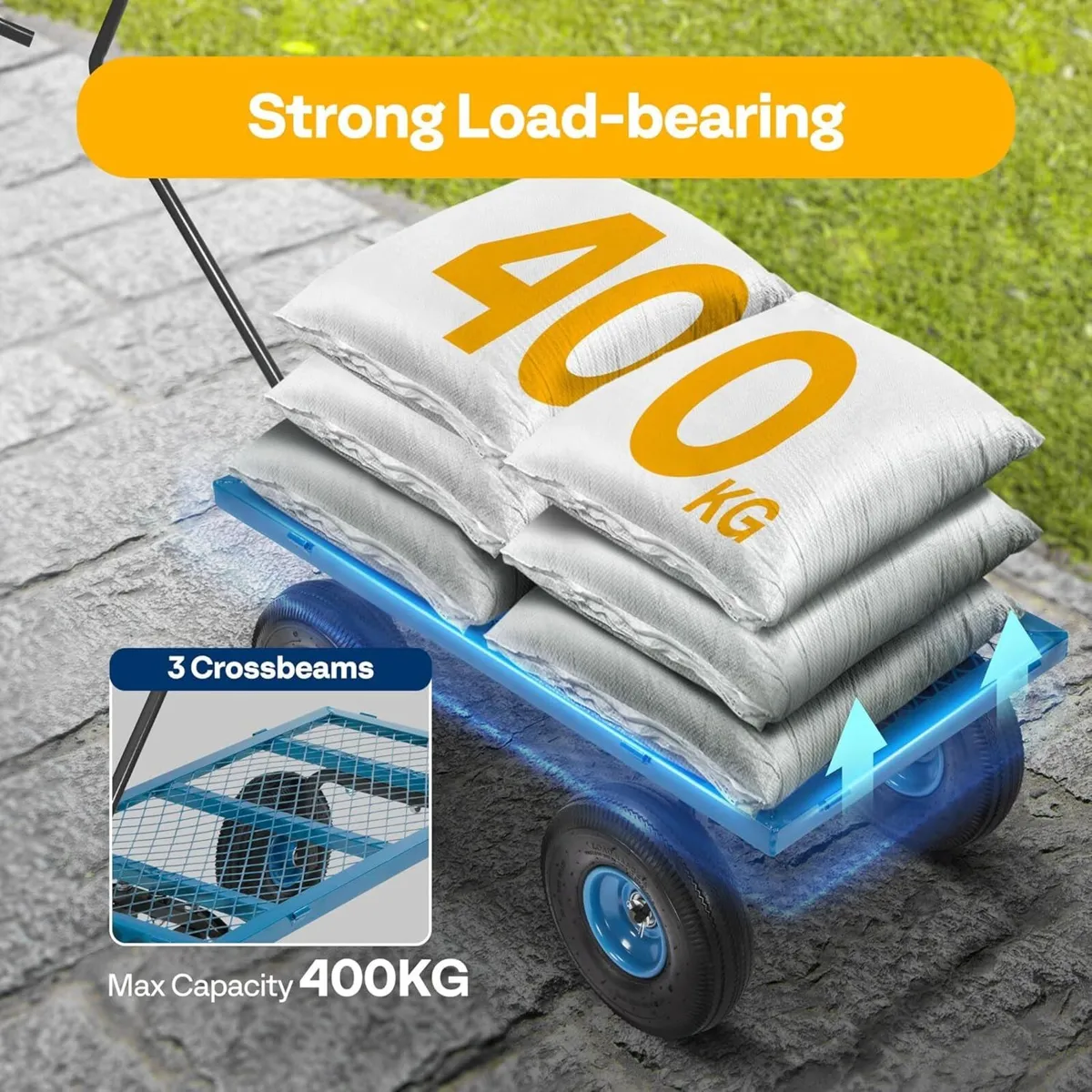 Garden Trolley 400KG Capacity Rotatable Handle - Image 4