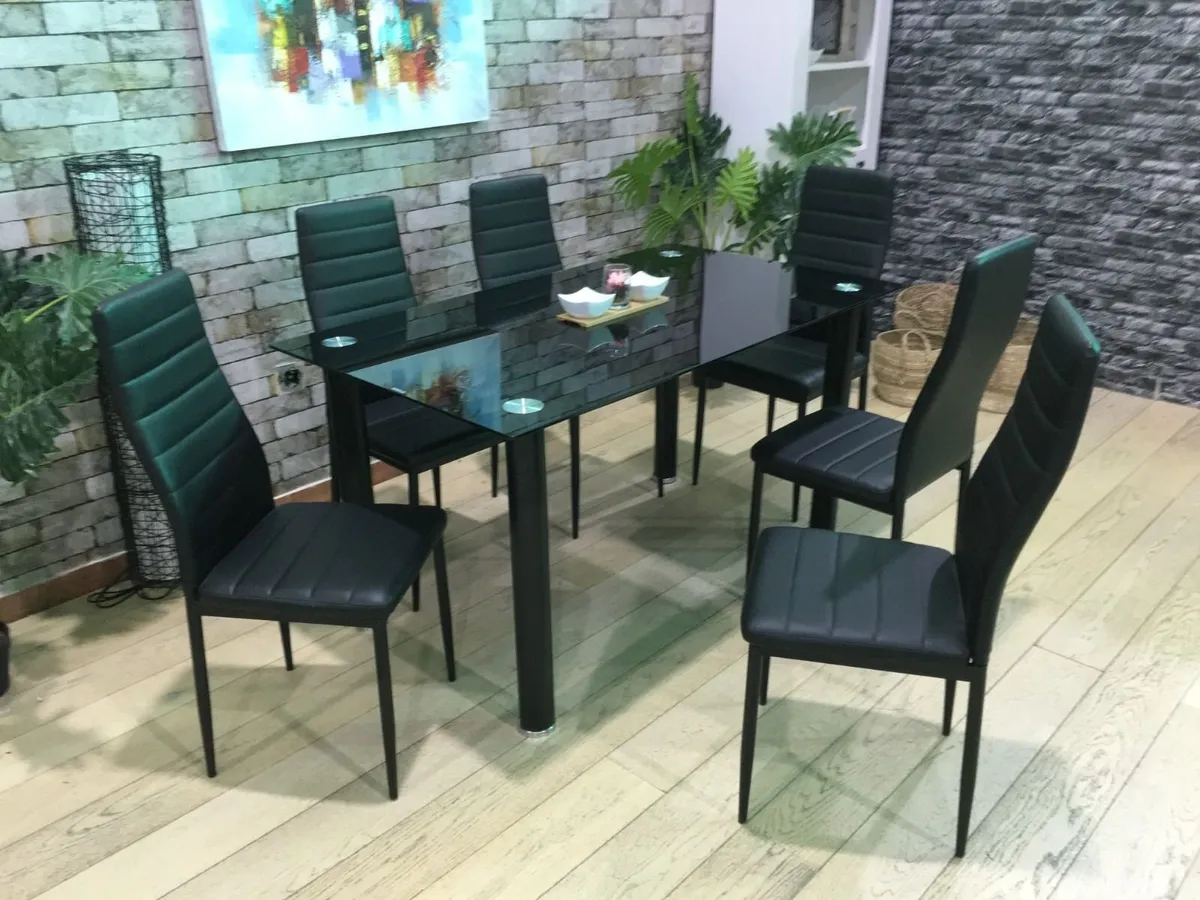 Black Glass Dining Set 6 chairs. Free delivery - Image 2