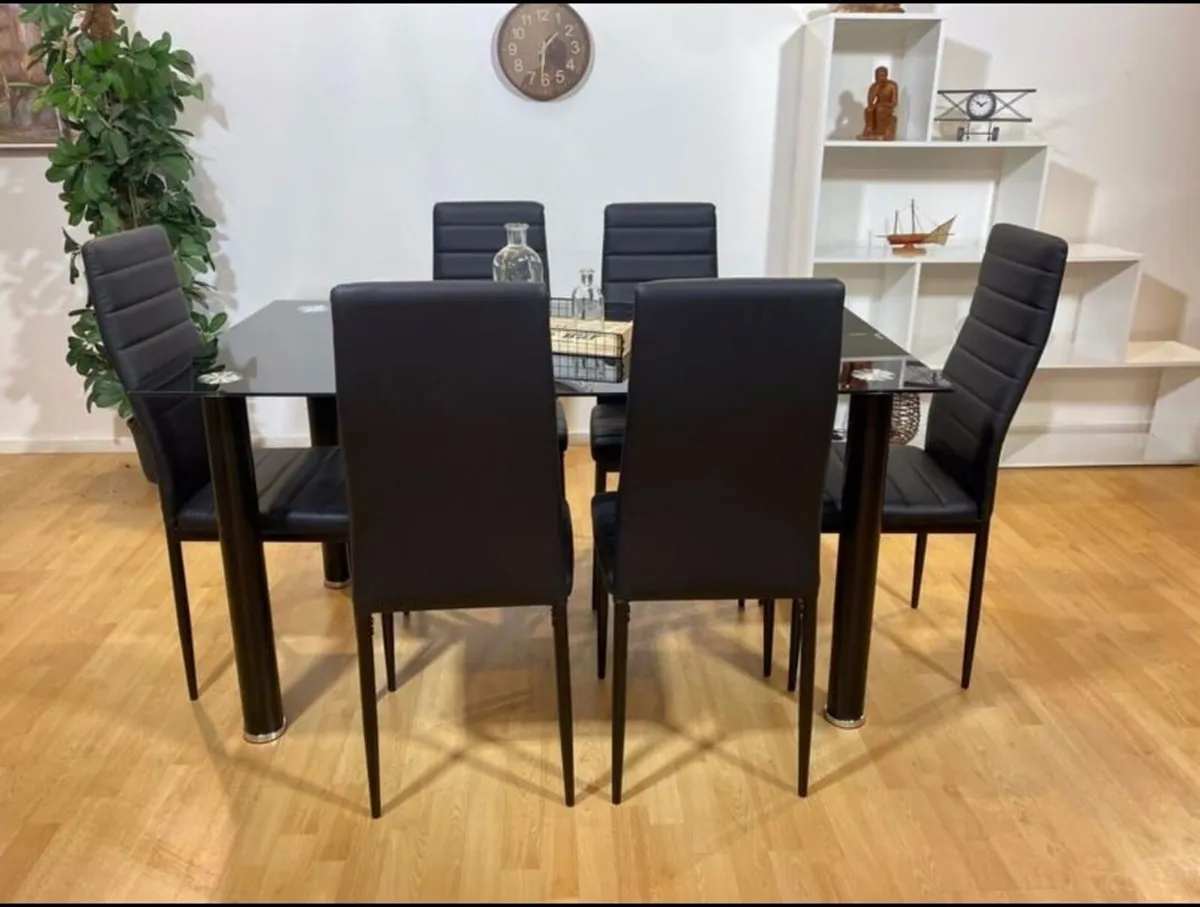 Black Glass Dining Set 6 chairs. Free delivery - Image 2