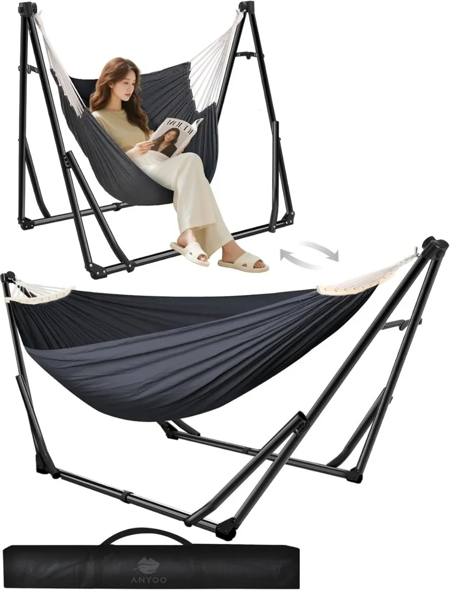 Hammock Hanging Chair with Foldable Portable Stand - Image 1