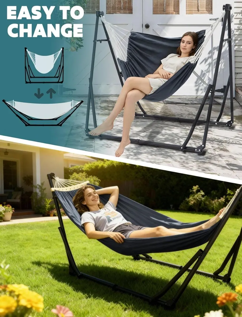 Hammock Hanging Chair with Foldable Portable Stand - Image 2