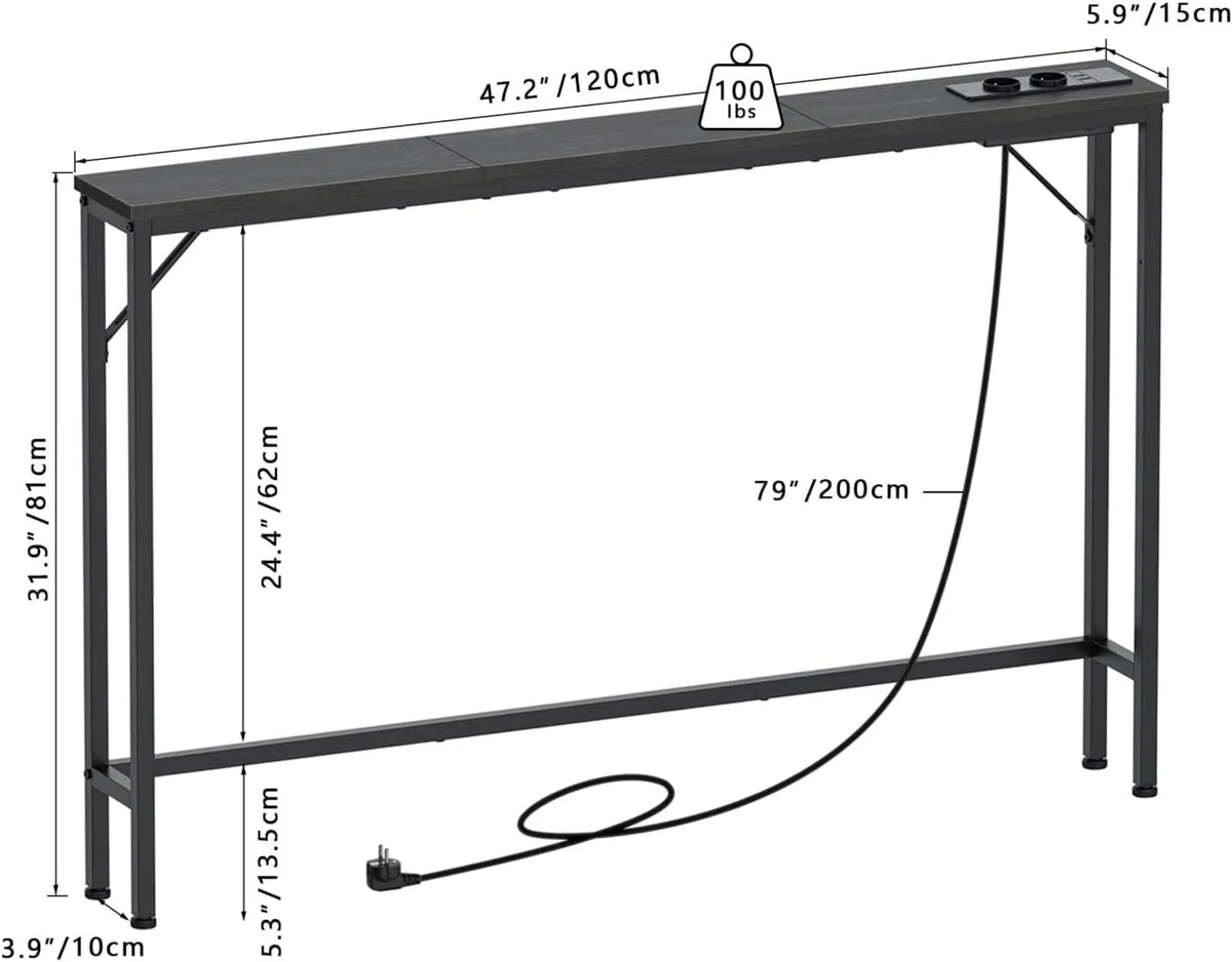 5.9" Skinny Console Table with Charging Station - Image 3