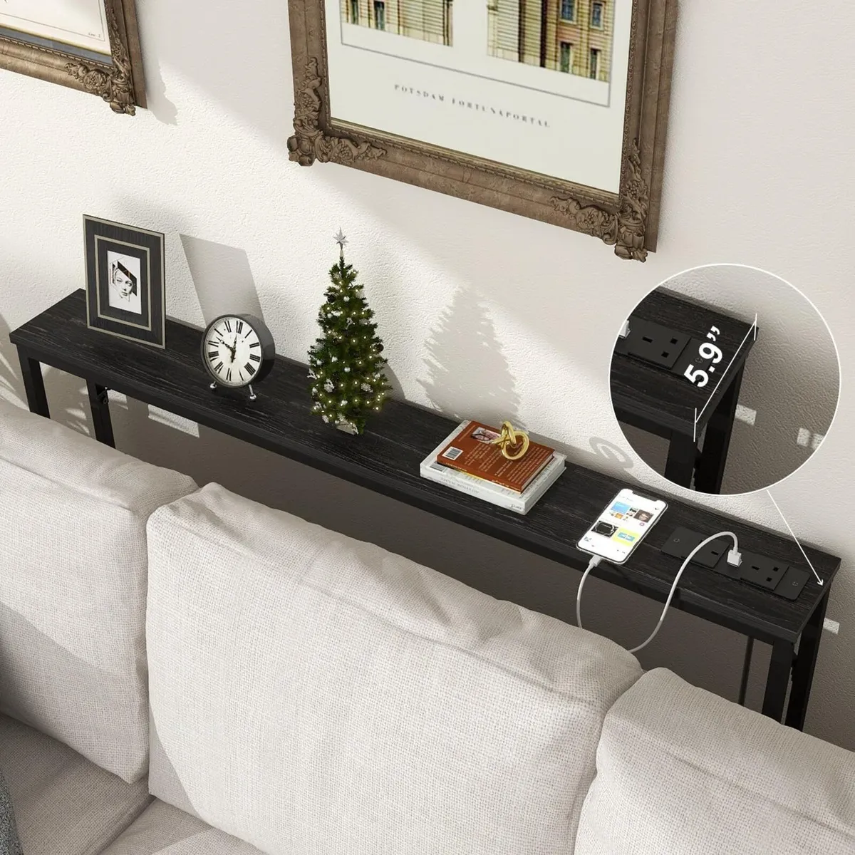 5.9" Skinny Console Table with Charging Station - Image 4