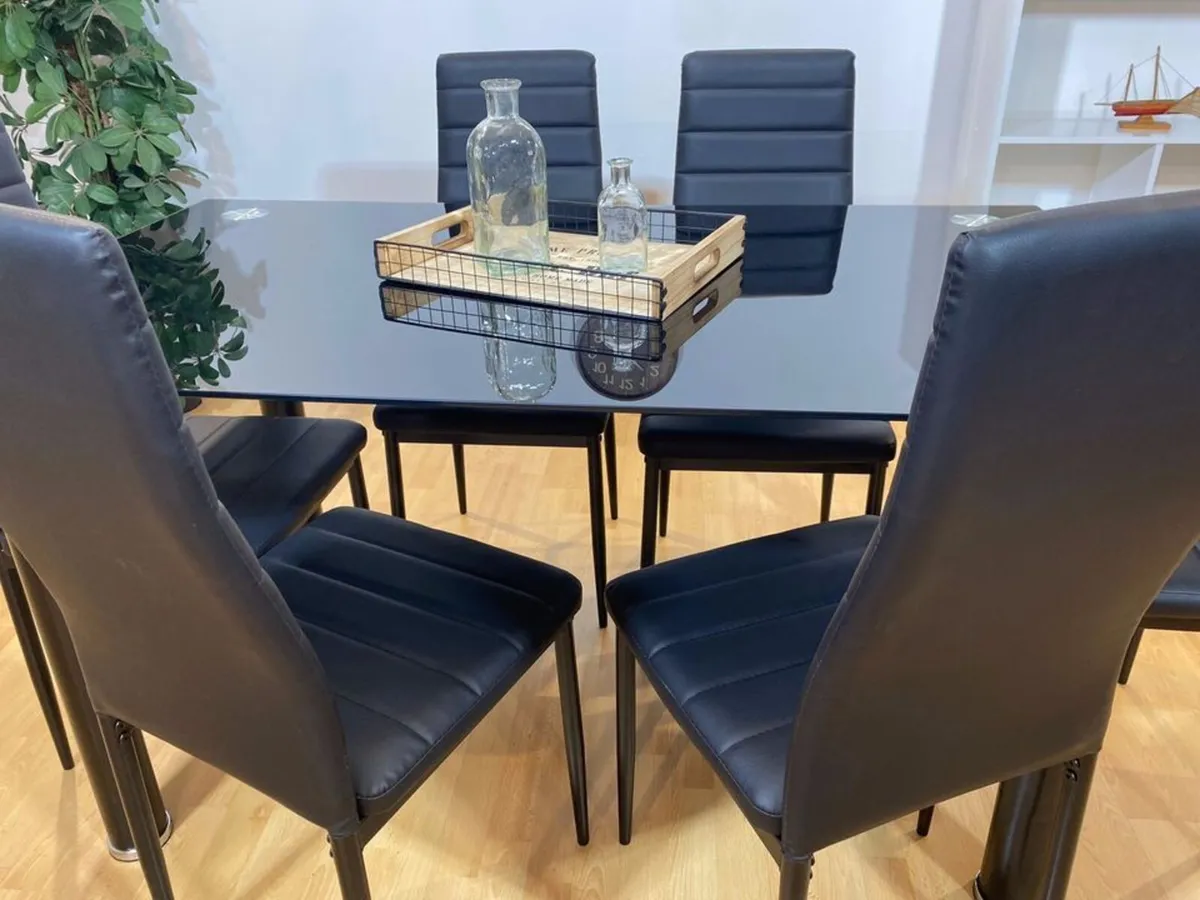 Black Glass Dining Set 6 chairs. Free delivery - Image 3
