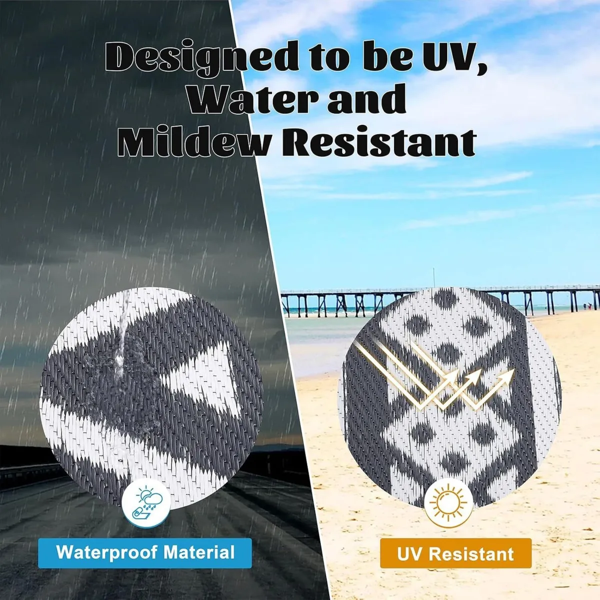 Waterproof Outdoor Rug Reversible Large Straw - Image 4
