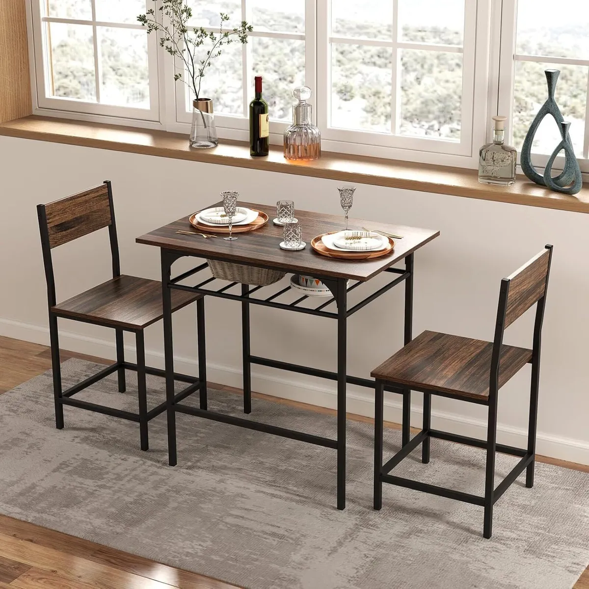 3pcs Dining Table Set Wooden and Chairs - Image 2